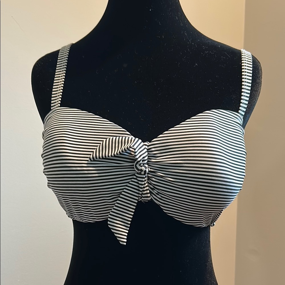 VENUS Black and White Striped Bikini with Sweetheart Neckline